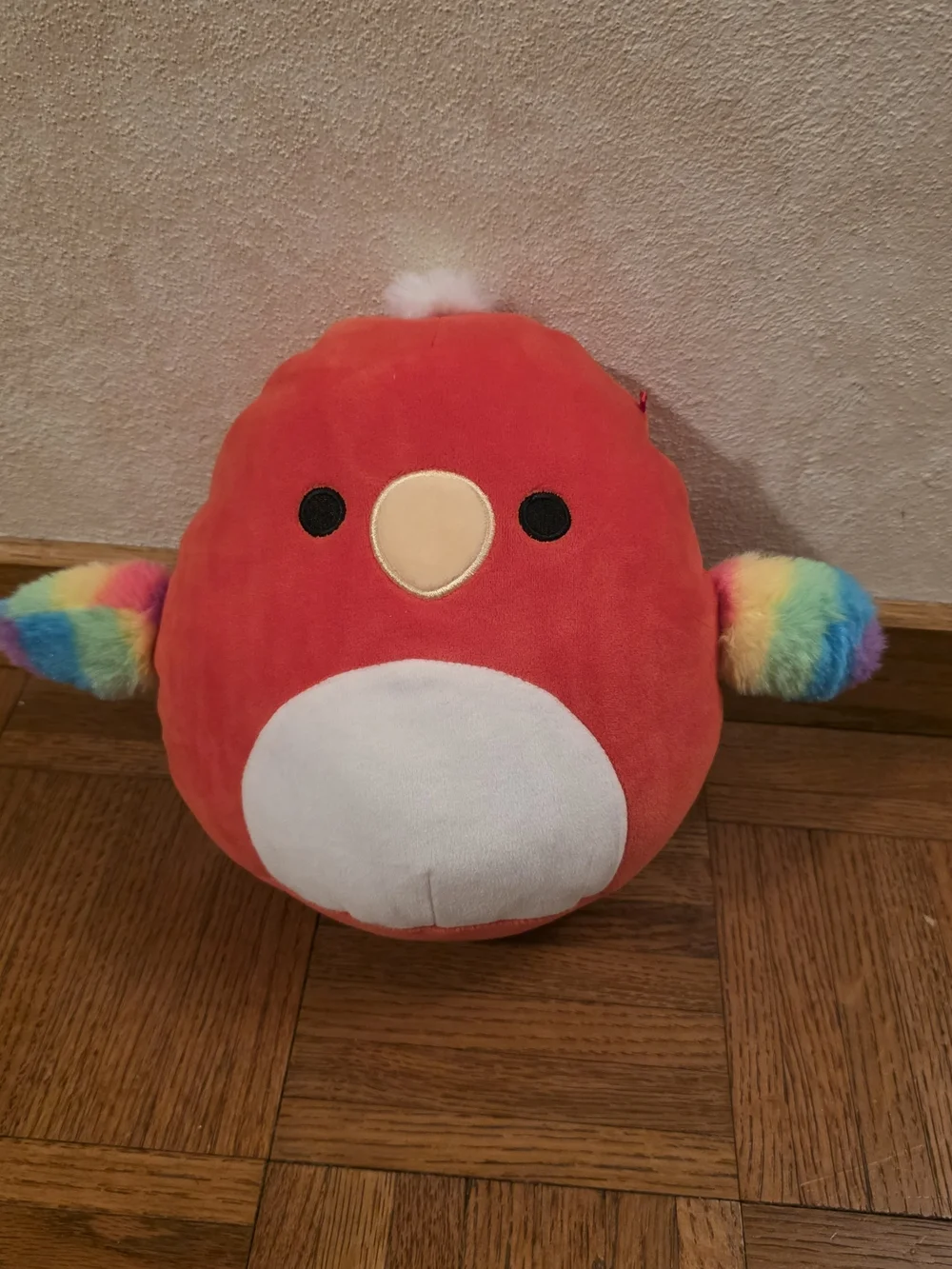 Squishmallows-Inspired Red Plush Bird with Rainbow Wings - Soft Pet Toy